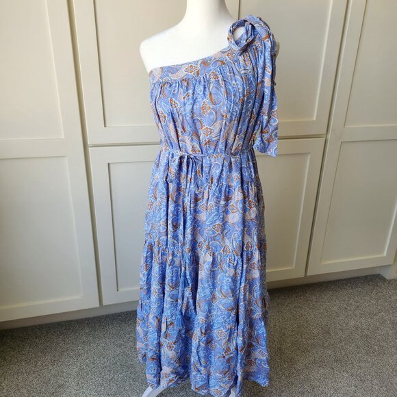in loom Dresses & Skirts - In Loom Blue Paisley One-Shoulder Dress Flowy Babydoll Boho Festival Cute Summer